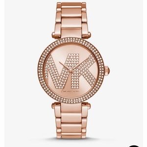 NWT Michael Kors Oversized Pavé Logo Rose Gold-Tone Watch
